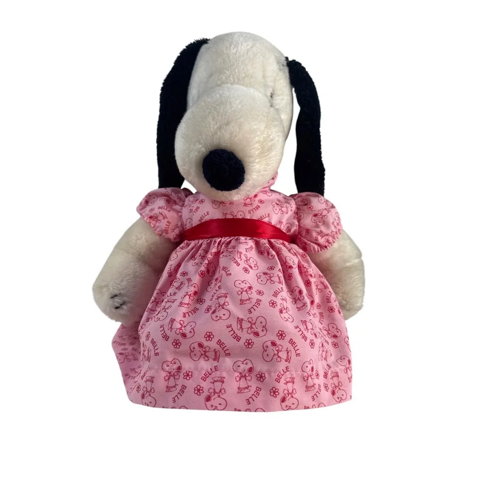 Peanuts Belle Plush Snoopy Sister Pink Dress Vintage Stuffed Animal Toy
